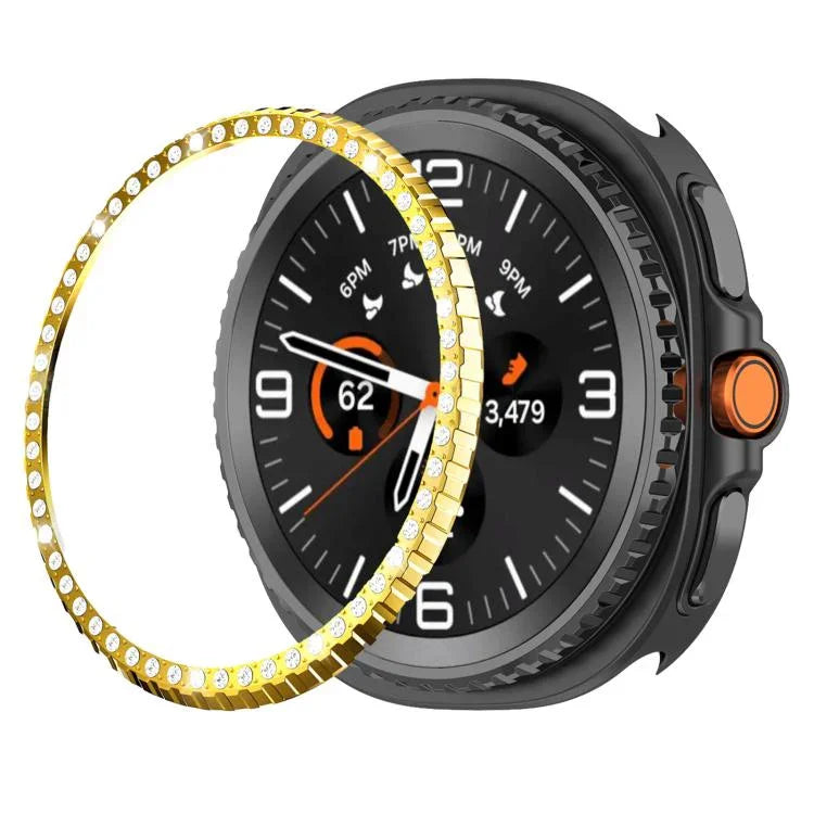 Anel Protetor de Metal com Diamantes de Uma Fileira, Para Samsung Galaxy Watch8 Classic 46mm