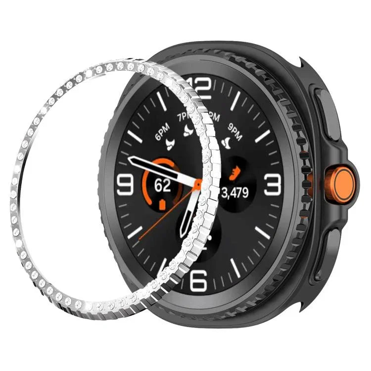 Anel Protetor de Metal com Diamantes de Uma Fileira, Para Samsung Galaxy Watch8 Classic 46mm