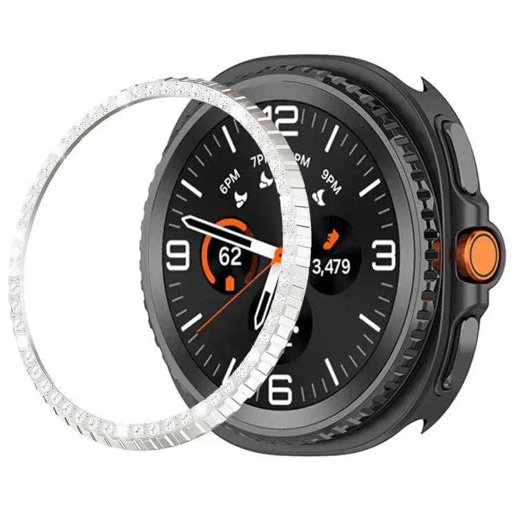 Anel Protetor de Metal com Diamantes de Uma Fileira, Para Samsung Galaxy Watch8 Classic 46mm