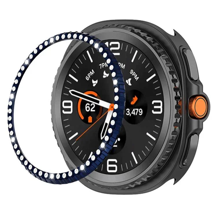 Anel Protetor de Metal com Diamantes de Uma Fileira, Para Samsung Galaxy Watch8 Classic 46mm