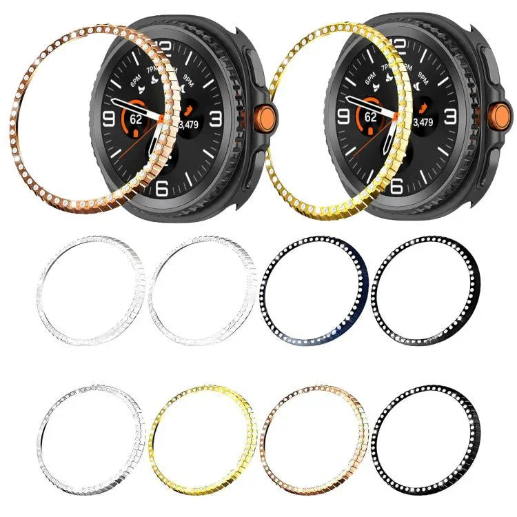 Anel Protetor de Metal com Diamantes de Uma Fileira, Para Samsung Galaxy Watch8 Classic 46mm