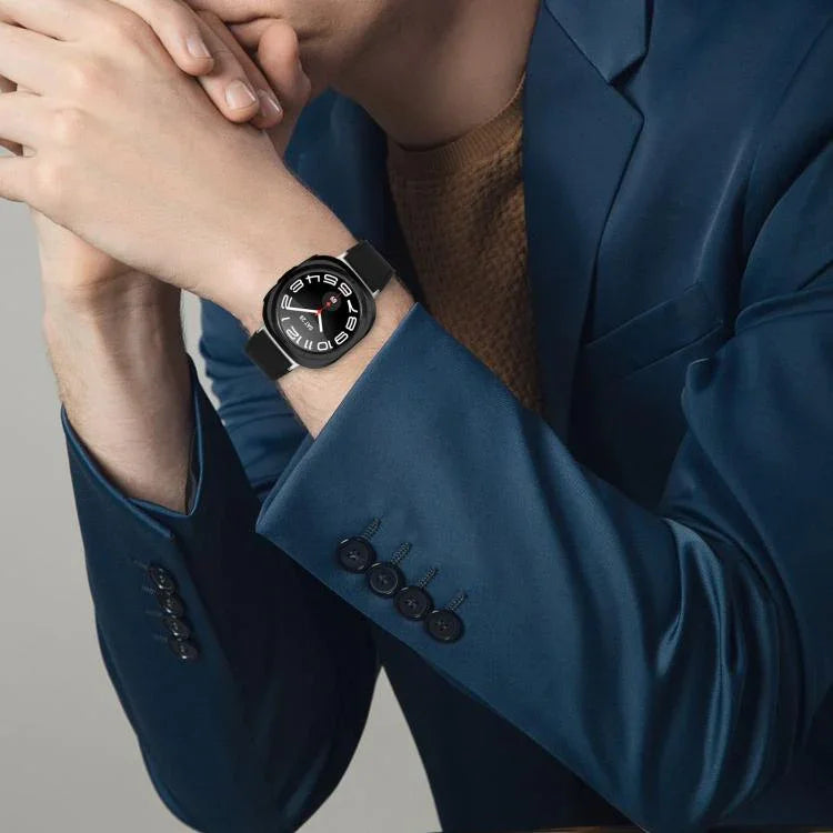 Pulseira de Relógio em Couro Nappa Genuíno com Fivela Prateada, Para Samsung Galaxy Watch Ultra 47mm / Ultra 2025