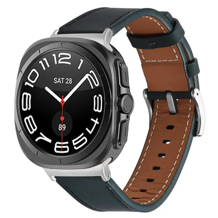 Pulseira de Relógio em Couro Nappa Genuíno com Fivela Prateada, Para Samsung Galaxy Watch Ultra 47mm / Ultra 2025