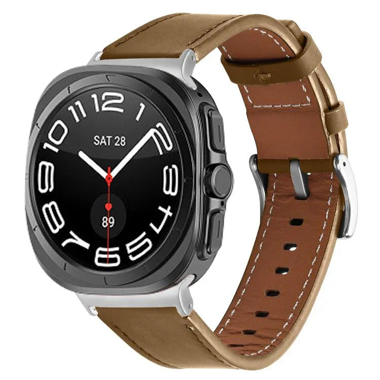 Pulseira de Relógio em Couro Nappa Genuíno com Fivela Prateada, Para Samsung Galaxy Watch Ultra 47mm / Ultra 2025