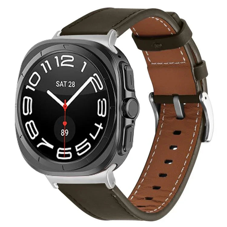 Pulseira de Relógio em Couro Nappa Genuíno com Fivela Prateada, Para Samsung Galaxy Watch Ultra 47mm / Ultra 2025