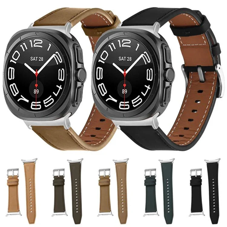 Pulseira de Relógio em Couro Nappa Genuíno com Fivela Prateada, Para Samsung Galaxy Watch Ultra 47mm / Ultra 2025