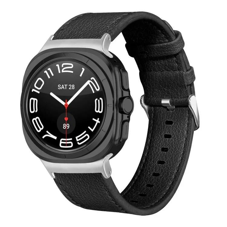 Correia de Relógio em Pele Genuína Lichia de Duplo Lado, Para Samsung Galaxy Watch Ultra 47mm / Ultra 2025
