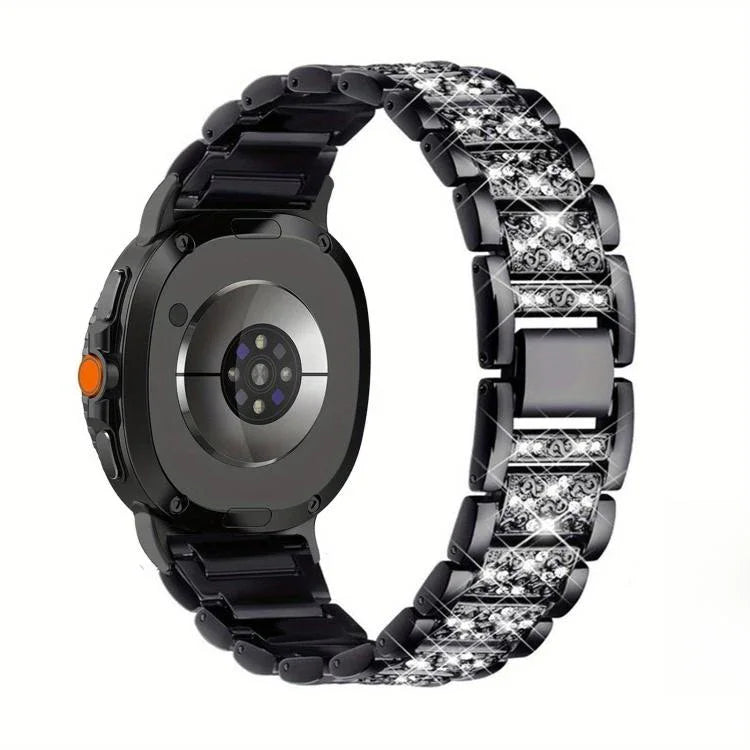 Correia de Relógio em Metal com Três Contas e Diamantes, Para Samsung Galaxy Watch8 / Watch8 Classic