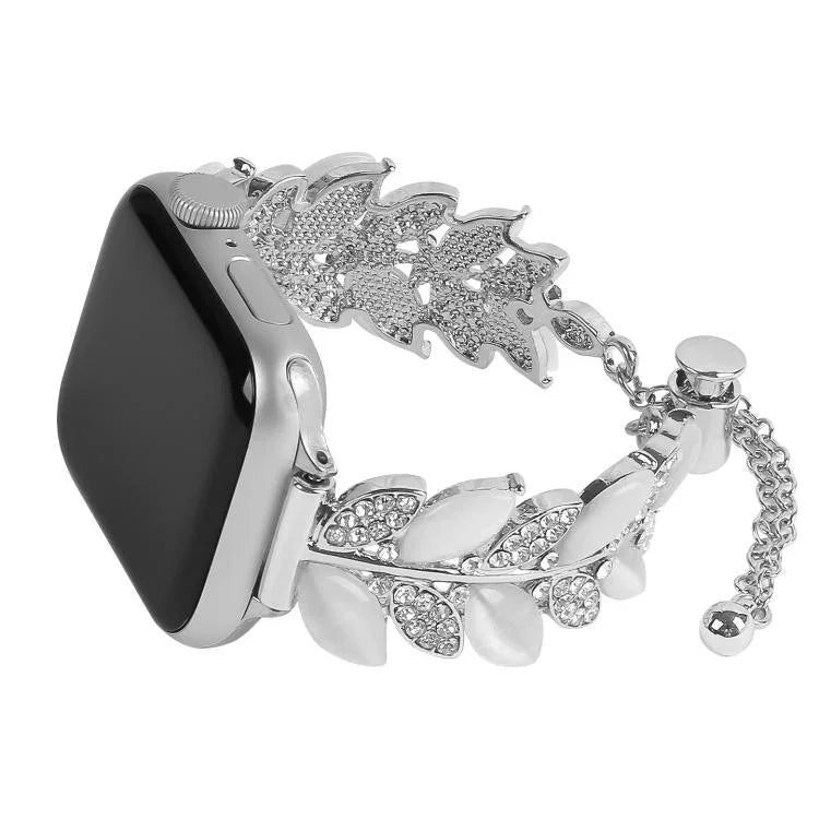Pulseira de Relógio em Liga com Diamantes em Forma de Folha, Para Apple Watch 46mm / 49mm / 45mm / 44mm, Para Apple Watch 42mm / 41mm / 40mm / 38mm