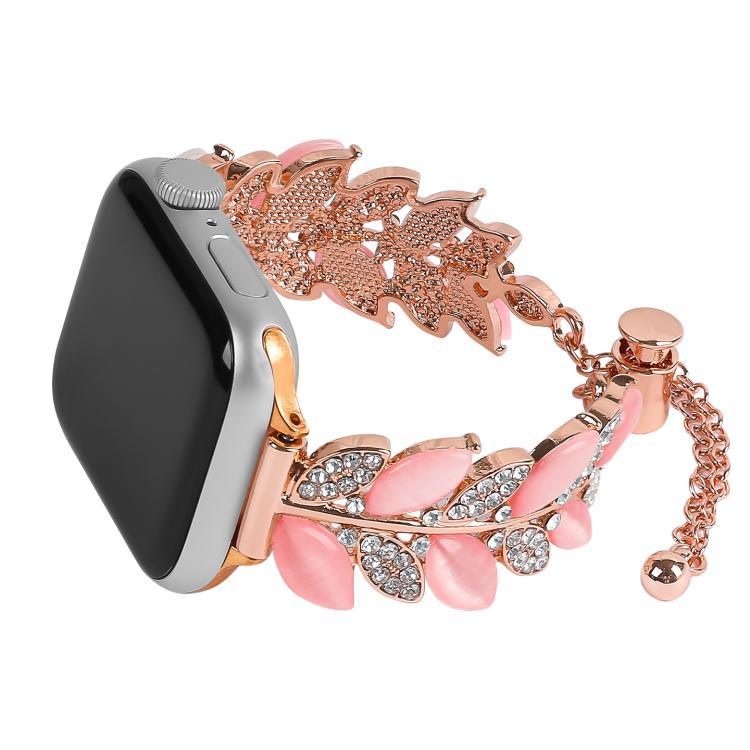 Pulseira de Relógio em Liga com Diamantes em Forma de Folha, Para Apple Watch 46mm / 49mm / 45mm / 44mm, Para Apple Watch 42mm / 41mm / 40mm / 38mm