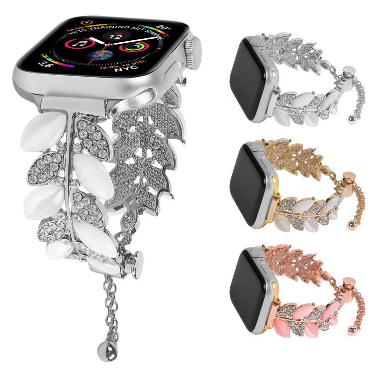 Pulseira de Relógio em Liga com Diamantes em Forma de Folha, Para Apple Watch 46mm / 49mm / 45mm / 44mm, Para Apple Watch 42mm / 41mm / 40mm / 38mm