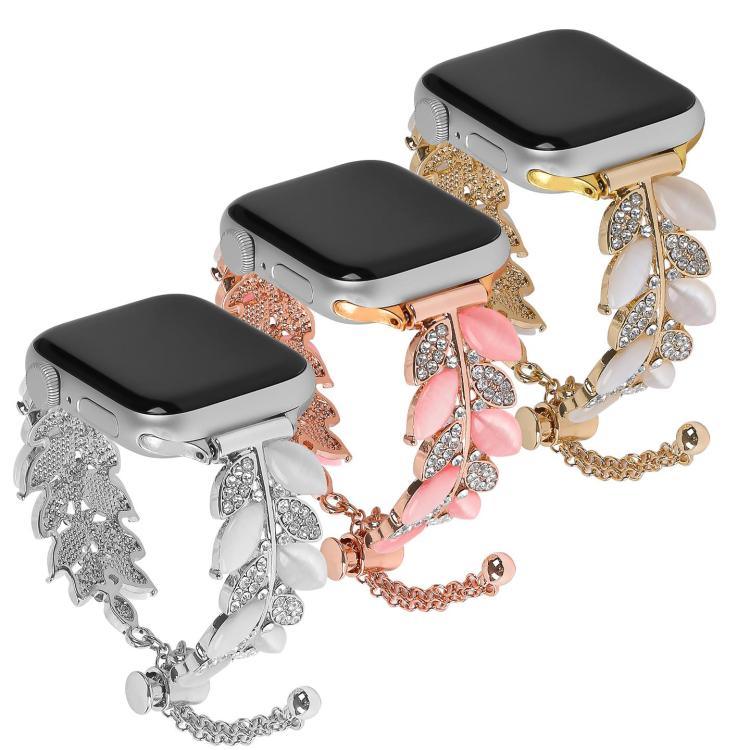 Pulseira de Relógio em Liga com Diamantes em Forma de Folha, Para Apple Watch 46mm / 49mm / 45mm / 44mm, Para Apple Watch 42mm / 41mm / 40mm / 38mm