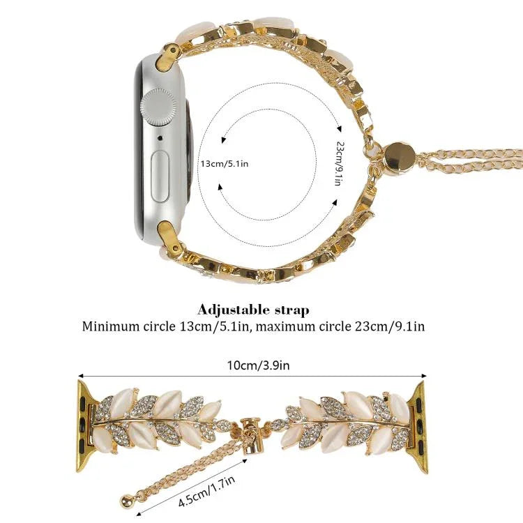 Pulseira de Relógio em Liga com Diamantes em Forma de Folha, Para Apple Watch 46mm / 49mm / 45mm / 44mm, Para Apple Watch 42mm / 41mm / 40mm / 38mm