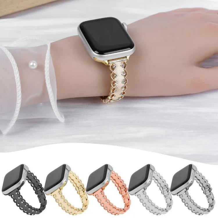 Pulseira de Relógio Metálica em Liga com Diamantes e Borda de Renda, Para Apple Watch 46mm / 49mm / 45mm / 44mm, Para Apple Watch 42mm / 41mm / 40mm / 38mm