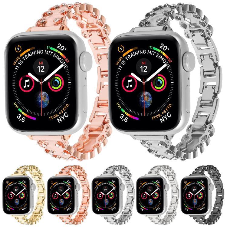 Pulseira de Relógio Metálica em Liga com Diamantes e Borda de Renda, Para Apple Watch 46mm / 49mm / 45mm / 44mm, Para Apple Watch 42mm / 41mm / 40mm / 38mm