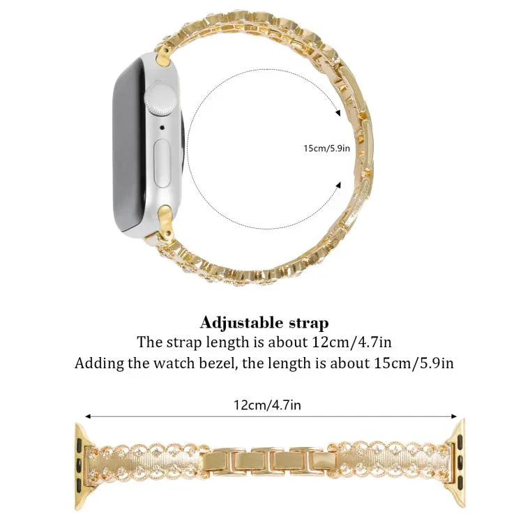 Pulseira de Relógio Metálica em Liga com Diamantes e Borda de Renda, Para Apple Watch 46mm / 49mm / 45mm / 44mm, Para Apple Watch 42mm / 41mm / 40mm / 38mm