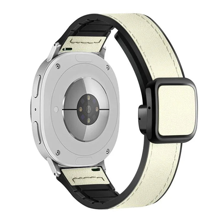 Square Magnetic Buckle Leather Skin Silicone Watch Band, For Samsung Galaxy Watch8 / Watch8 Classic