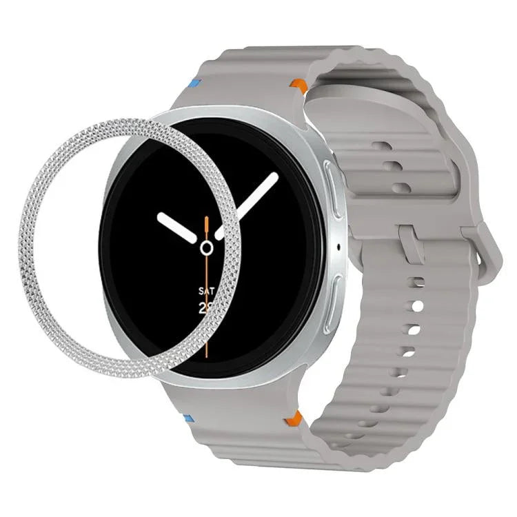Rhombic Texture Bezel and Wavy Grain Stitched Color Buckle Silicone Watch Band, For Samsung Galaxy Watch8 44mm, For Samsung Galaxy Watch8 40mm