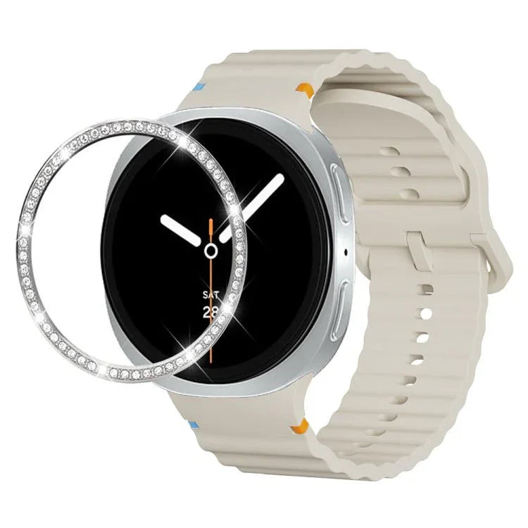 Correia de Silicone com Bisel de Diamante e Fivela Colorida com Grão Ondulado e Costura, Para Samsung Galaxy Watch8 44mm, Para Samsung Galaxy Watch8 40mm