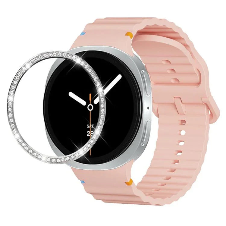 Correia de Silicone com Bisel de Diamante e Fivela Colorida com Grão Ondulado e Costura, Para Samsung Galaxy Watch8 44mm, Para Samsung Galaxy Watch8 40mm