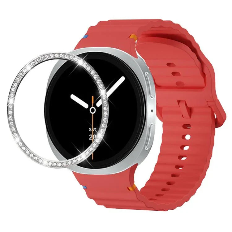 Correia de Silicone com Bisel de Diamante e Fivela Colorida com Grão Ondulado e Costura, Para Samsung Galaxy Watch8 44mm, Para Samsung Galaxy Watch8 40mm