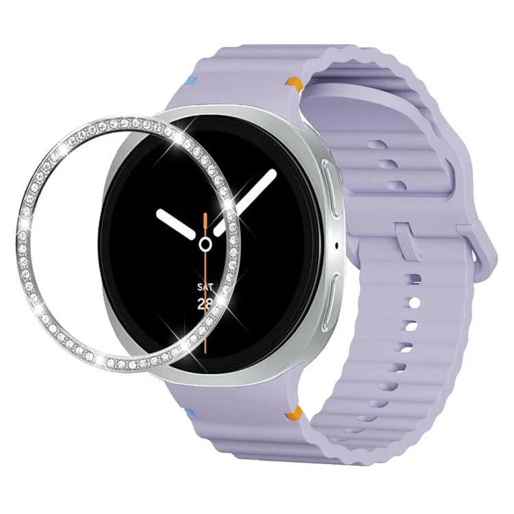 Correia de Silicone com Bisel de Diamante e Fivela Colorida com Grão Ondulado e Costura, Para Samsung Galaxy Watch8 44mm, Para Samsung Galaxy Watch8 40mm