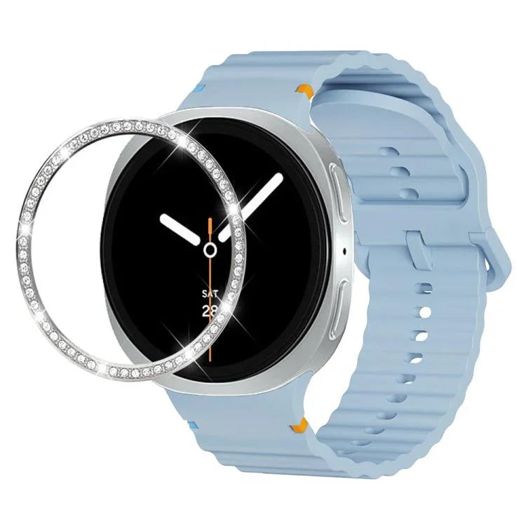 Correia de Silicone com Bisel de Diamante e Fivela Colorida com Grão Ondulado e Costura, Para Samsung Galaxy Watch8 44mm, Para Samsung Galaxy Watch8 40mm
