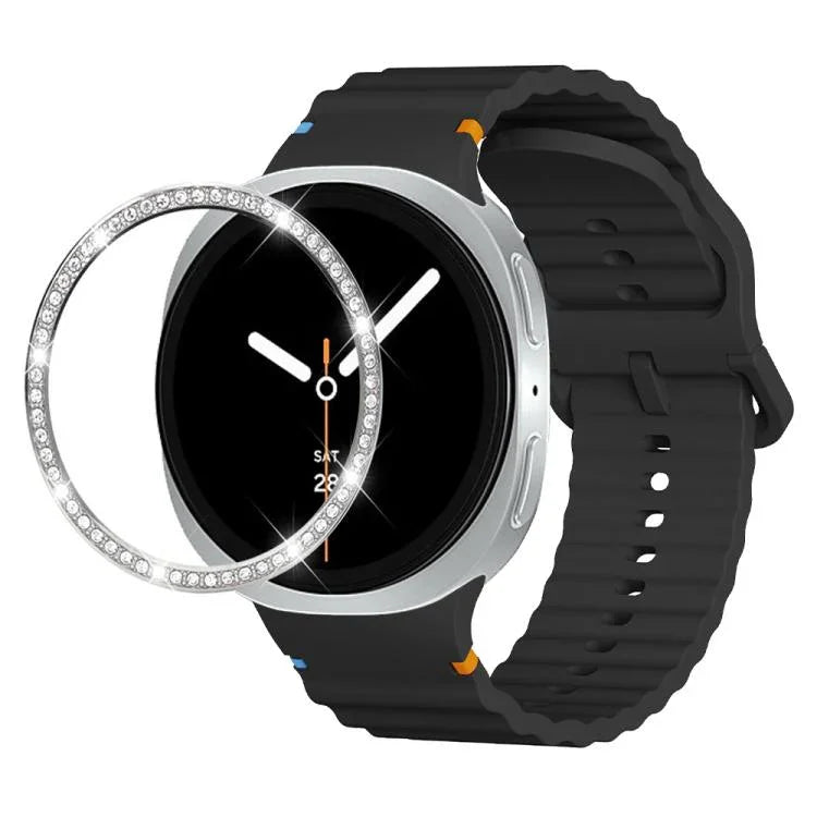 Correia de Silicone com Bisel de Diamante e Fivela Colorida com Grão Ondulado e Costura, Para Samsung Galaxy Watch8 44mm, Para Samsung Galaxy Watch8 40mm