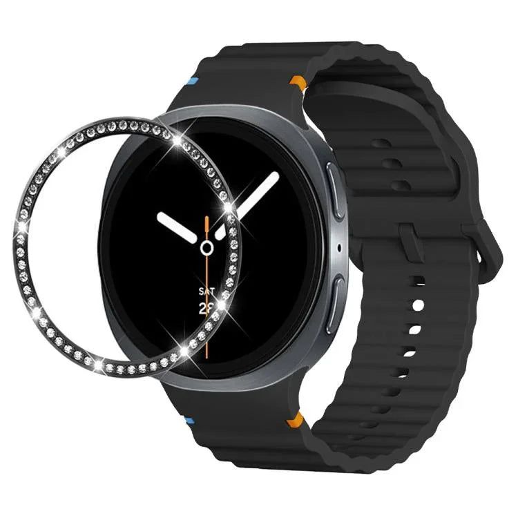 Correia de Silicone com Bisel de Diamante e Fivela Colorida com Grão Ondulado e Costura, Para Samsung Galaxy Watch8 44mm, Para Samsung Galaxy Watch8 40mm