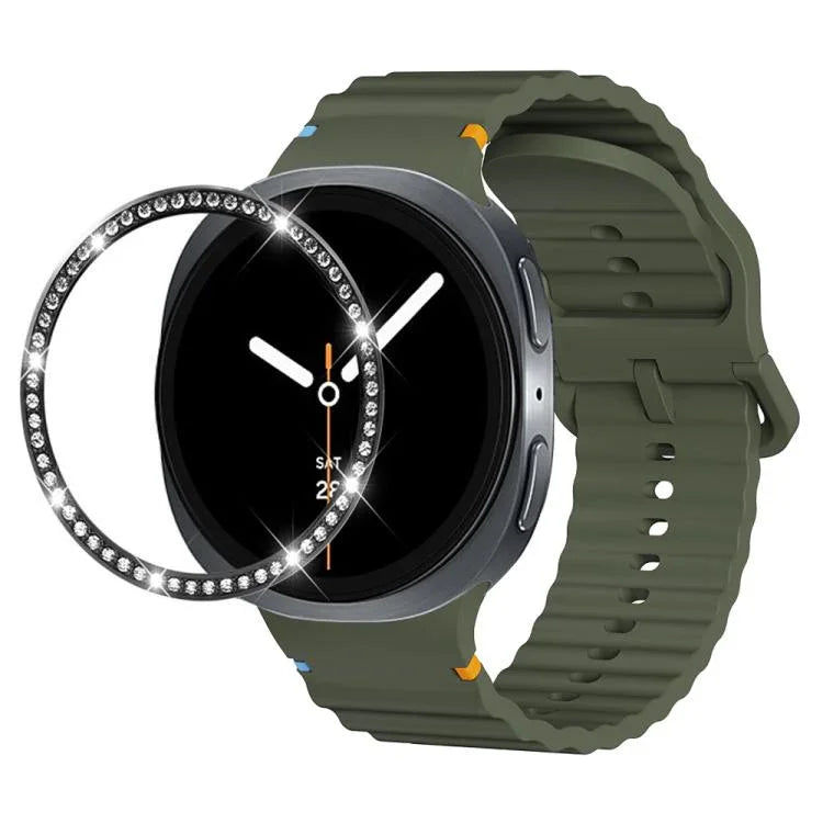 Correia de Silicone com Bisel de Diamante e Fivela Colorida com Grão Ondulado e Costura, Para Samsung Galaxy Watch8 44mm, Para Samsung Galaxy Watch8 40mm
