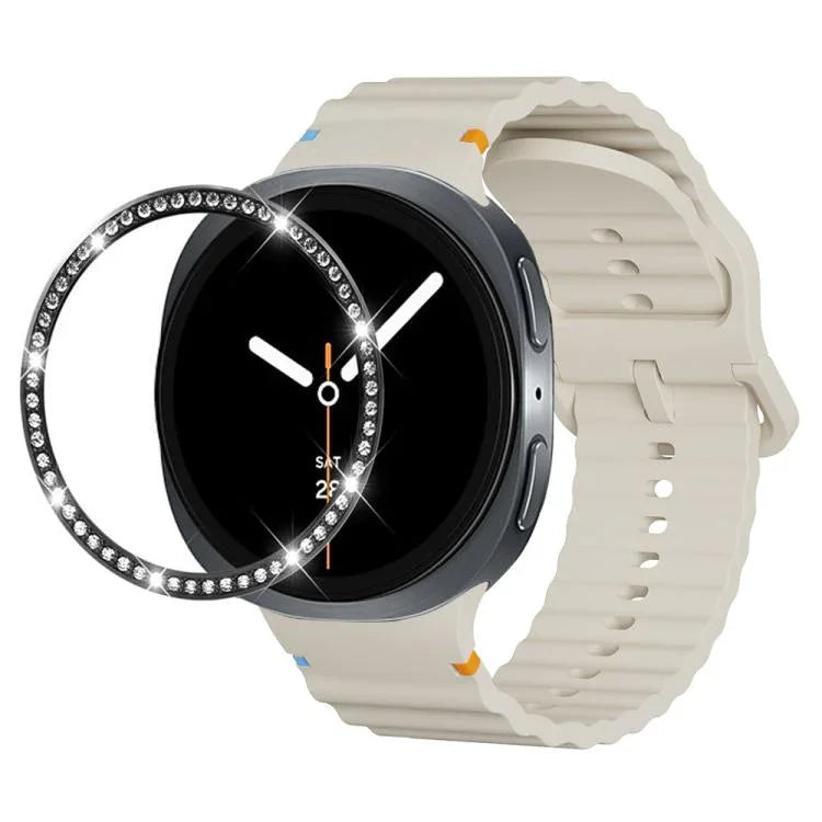 Correia de Silicone com Bisel de Diamante e Fivela Colorida com Grão Ondulado e Costura, Para Samsung Galaxy Watch8 44mm, Para Samsung Galaxy Watch8 40mm