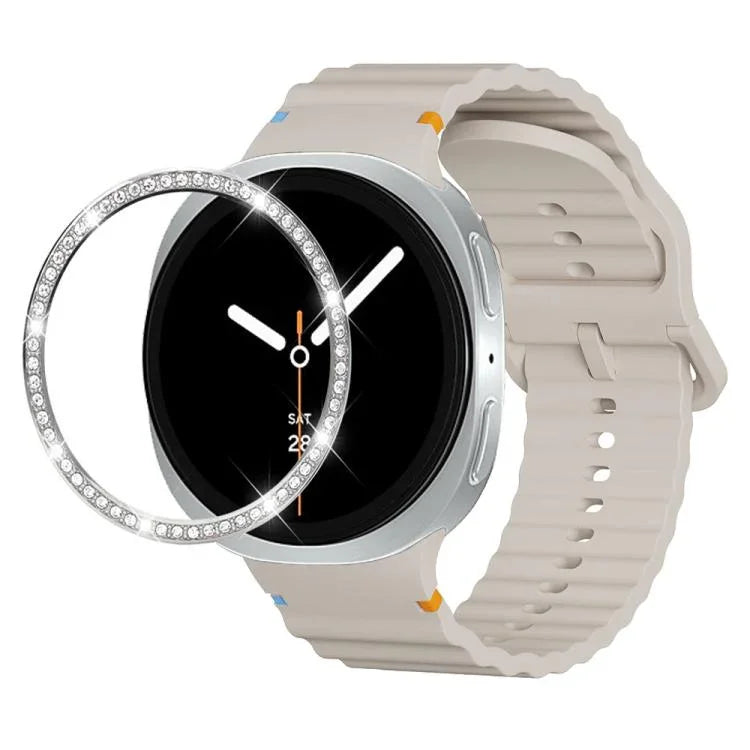 Correia de Silicone com Bisel de Diamante e Fivela Colorida com Grão Ondulado e Costura, Para Samsung Galaxy Watch8 44mm, Para Samsung Galaxy Watch8 40mm