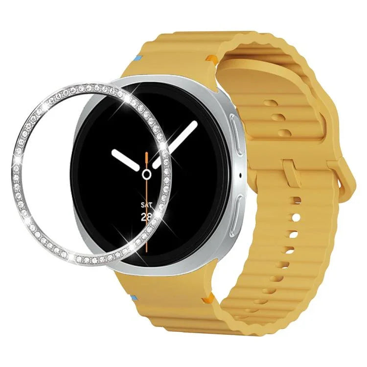Correia de Silicone com Bisel de Diamante e Fivela Colorida com Grão Ondulado e Costura, Para Samsung Galaxy Watch8 44mm, Para Samsung Galaxy Watch8 40mm