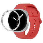 Correia de Silicone com Bisel de Diamante e Fivela Colorida com Grão Ondulado e Costura, Para Samsung Galaxy Watch8 44mm, Para Samsung Galaxy Watch8 40mm