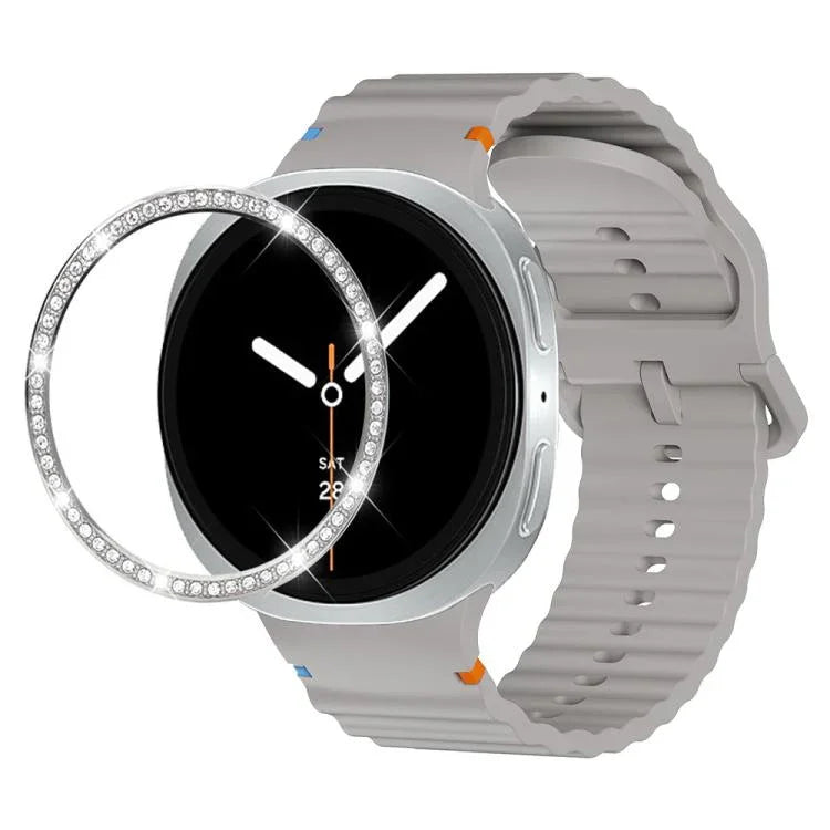 Correia de Silicone com Bisel de Diamante e Fivela Colorida com Grão Ondulado e Costura, Para Samsung Galaxy Watch8 44mm, Para Samsung Galaxy Watch8 40mm