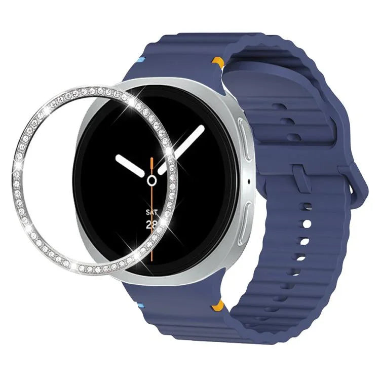 Correia de Silicone com Bisel de Diamante e Fivela Colorida com Grão Ondulado e Costura, Para Samsung Galaxy Watch8 44mm, Para Samsung Galaxy Watch8 40mm