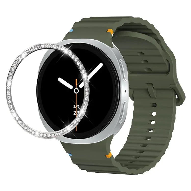 Correia de Silicone com Bisel de Diamante e Fivela Colorida com Grão Ondulado e Costura, Para Samsung Galaxy Watch8 44mm, Para Samsung Galaxy Watch8 40mm