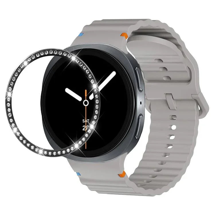 Correia de Silicone com Bisel de Diamante e Fivela Colorida com Grão Ondulado e Costura, Para Samsung Galaxy Watch8 44mm, Para Samsung Galaxy Watch8 40mm