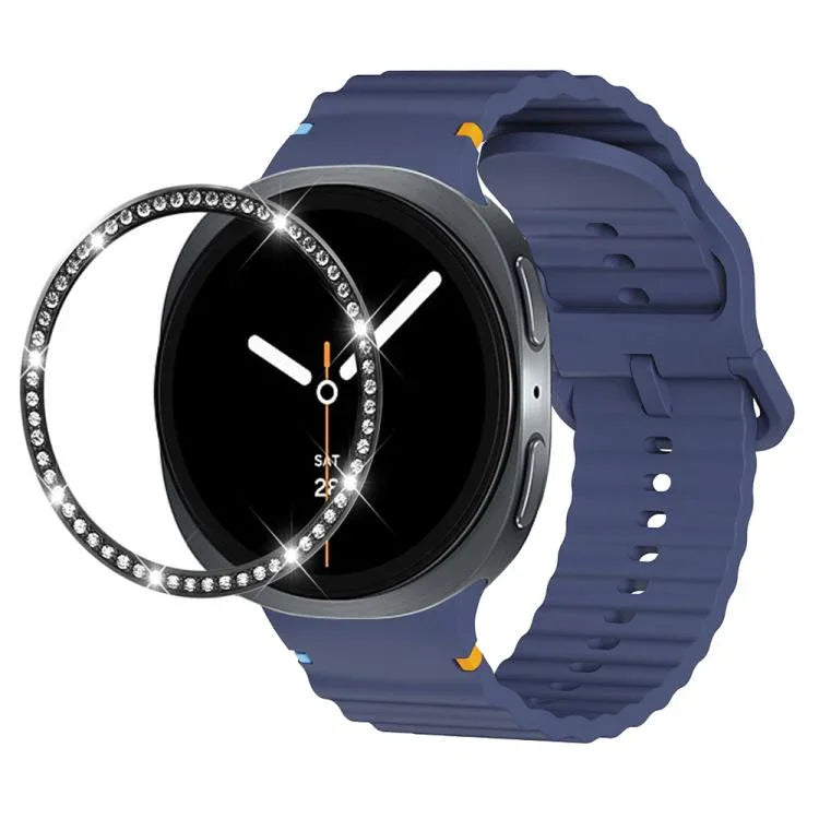 Correia de Silicone com Bisel de Diamante e Fivela Colorida com Grão Ondulado e Costura, Para Samsung Galaxy Watch8 44mm, Para Samsung Galaxy Watch8 40mm