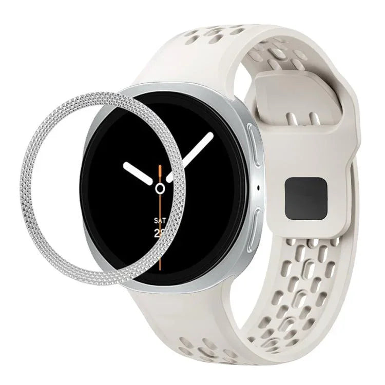 Correia de Silicone com Bisel de Textura Rombica e Fivela Reversa Preta, Para Samsung Galaxy Watch8 44mm, Para Samsung Galaxy Watch8 40mm