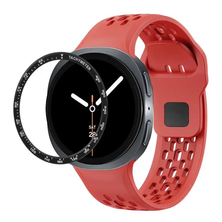 Correia de Silicone com Bisel de Velocidade e Fivela Reversa Preta, Para Samsung Galaxy Watch8 44mm, Para Samsung Galaxy Watch8 40mm