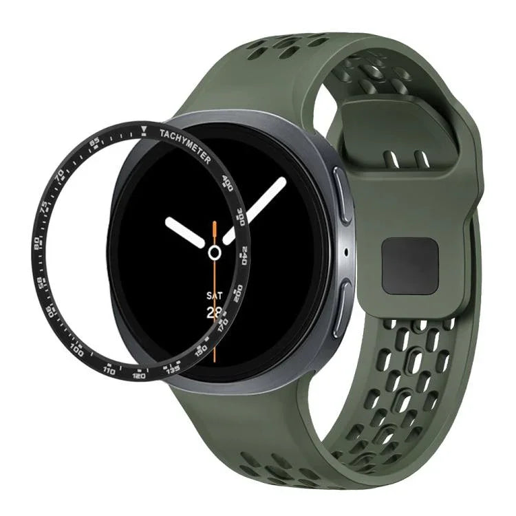 Correia de Silicone com Bisel de Velocidade e Fivela Reversa Preta, Para Samsung Galaxy Watch8 44mm, Para Samsung Galaxy Watch8 40mm