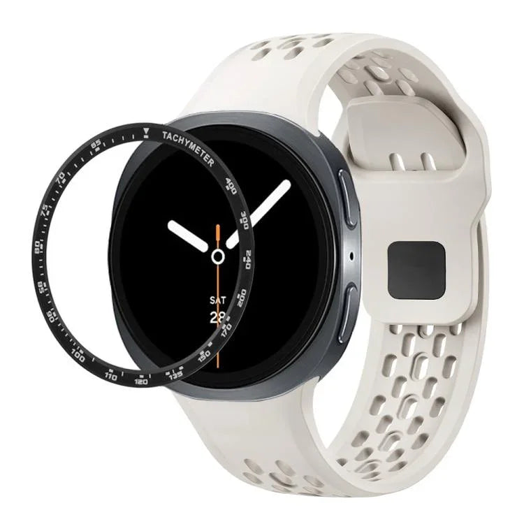 Correia de Silicone com Bisel de Velocidade e Fivela Reversa Preta, Para Samsung Galaxy Watch8 44mm, Para Samsung Galaxy Watch8 40mm
