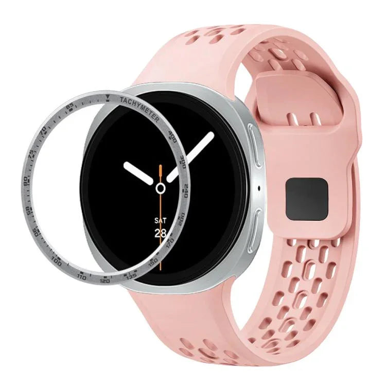 Correia de Silicone com Bisel de Velocidade e Fivela Reversa Preta, Para Samsung Galaxy Watch8 44mm, Para Samsung Galaxy Watch8 40mm