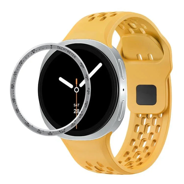 Correia de Silicone com Bisel de Velocidade e Fivela Reversa Preta, Para Samsung Galaxy Watch8 44mm, Para Samsung Galaxy Watch8 40mm