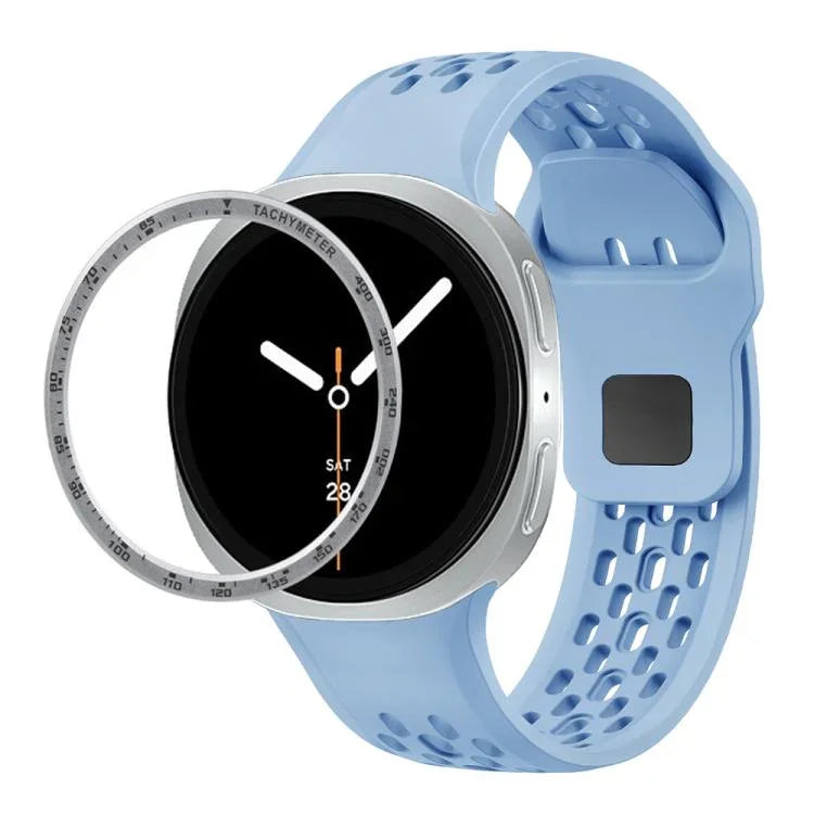 Correia de Silicone com Bisel de Velocidade e Fivela Reversa Preta, Para Samsung Galaxy Watch8 44mm, Para Samsung Galaxy Watch8 40mm