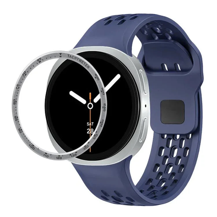 Correia de Silicone com Bisel de Velocidade e Fivela Reversa Preta, Para Samsung Galaxy Watch8 44mm, Para Samsung Galaxy Watch8 40mm