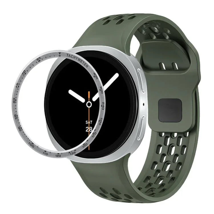Correia de Silicone com Bisel de Velocidade e Fivela Reversa Preta, Para Samsung Galaxy Watch8 44mm, Para Samsung Galaxy Watch8 40mm