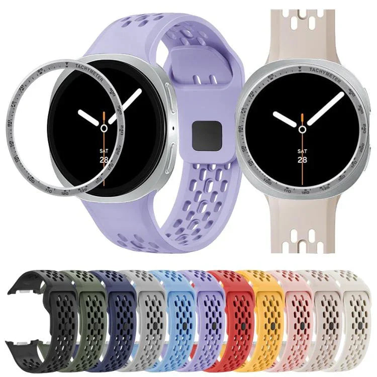 Correia de Silicone com Bisel de Velocidade e Fivela Reversa Preta, Para Samsung Galaxy Watch8 44mm, Para Samsung Galaxy Watch8 40mm