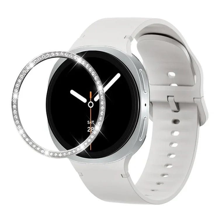 Correia de Silicone com Bisel de Diamante e Costura de Cor Sólida, Para Samsung Galaxy Watch8 44mm, Para Samsung Galaxy Watch8 40mm